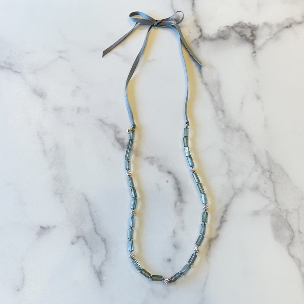 Vintage J. Crew Glass Bead Ribbon Tie Necklace - Picture 2 of 8